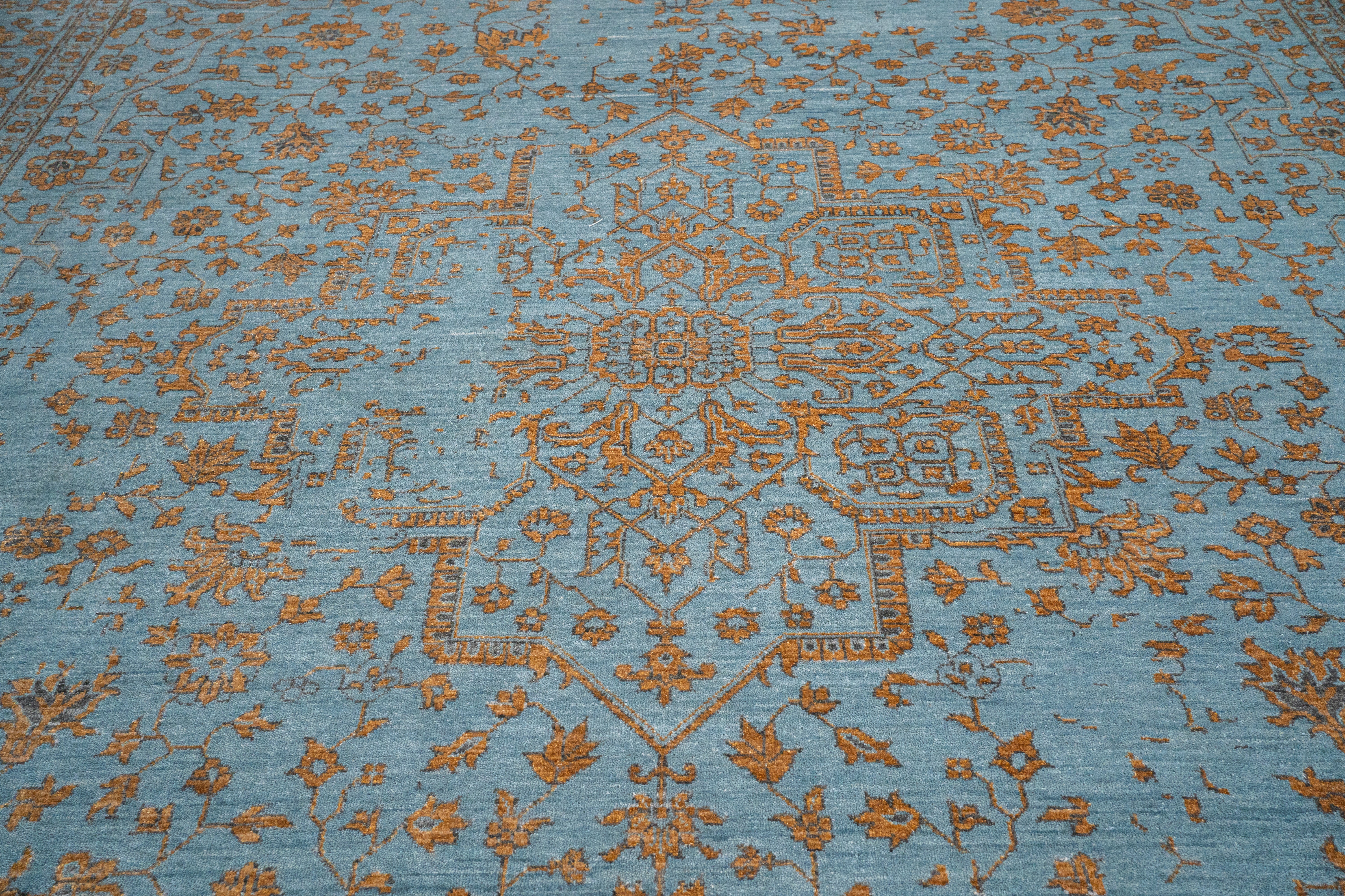 Handknotted Rug  DIA- 846 SERAPI, Denim Blue & Gold